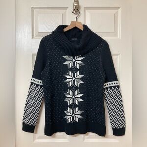 Talbots Women’s Lambswool Black Nordic Funnel Neck Sweater Medium Cozy Ski Snow